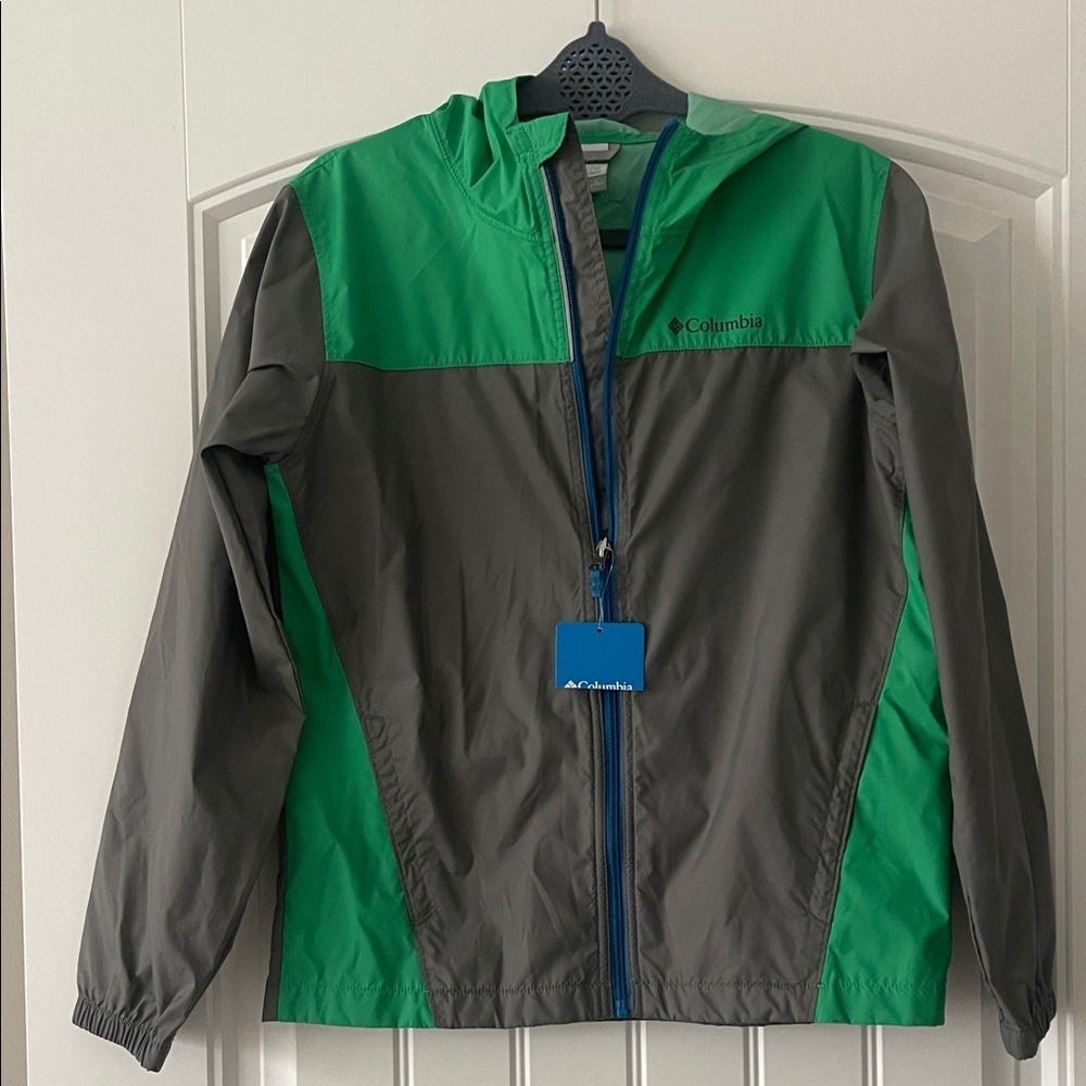 Columbia Youth Green Gray Raincreek Falls Raincoat Jacket Large 14/16 NWT - Picture 2 of 6